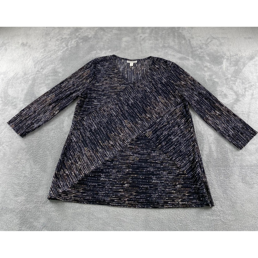 Dana Buchman Womens XL Black‎ Abstract Geometric Crossover V-Neck 3/4 Sleeve Top